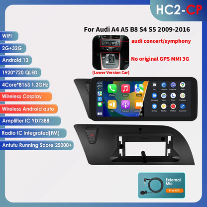 Hizpo AI Voice WIFI 4G-LTE Android 13 Car Radio for Audi A4 A5 B8 S4 S5 2009-2016 Multimedia Video Player GPS 2din BT Autoradio