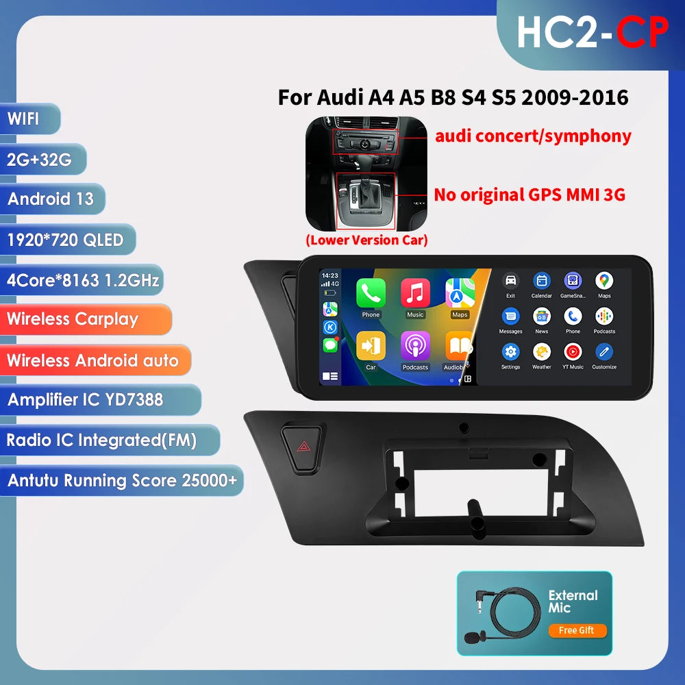 Hizpo AI Voice WIFI 4G-LTE Android 13 Car Radio for Audi A4 A5 B8 S4 S5 2009-2016 Multimedia Video Player GPS 2din BT Autoradio