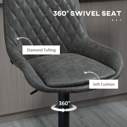 Barstoel – Barkruk – Keukenstoel – Barstoel Verstelbaar – Met Kunstleren Zitting – 360° Draaibaar – Gepoedercoat Stalen Frame - 51 x 59 x 97-117 cm - Donkergrijs