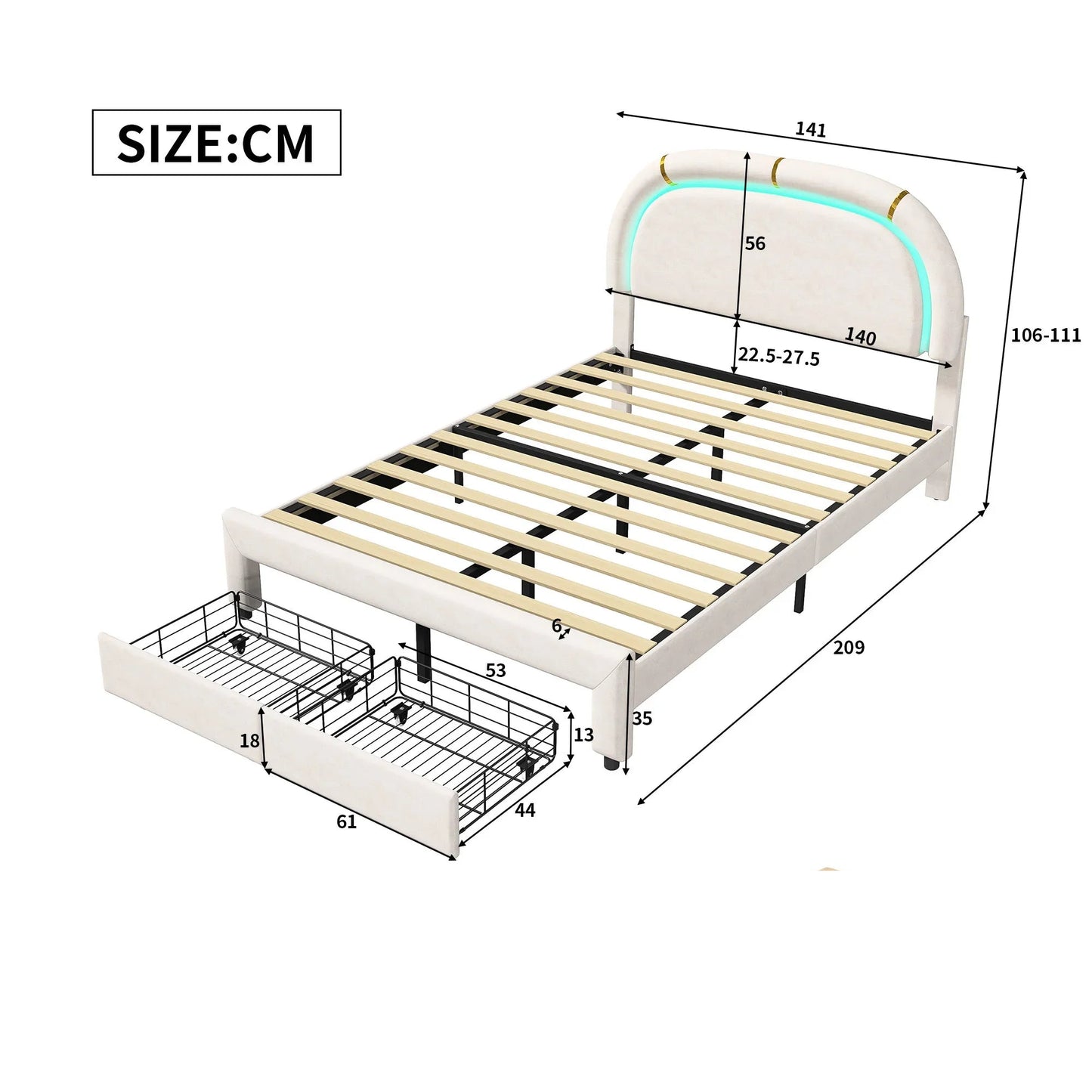 Kinderbed – Peuterbed – Huisbed – Kinderledikant – Fluwelen Bekleding – LED-Verlichting – Opberglade
