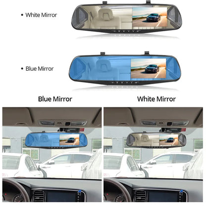 Dashcam voor Auto - Dashcam 4.3 Inch - Full HD 1080P Auto Rij Recorder - Achteruitkijkspiegel DVR - Nachtzicht, Bewegingsdetectie & Parkeermodus - 6M Achteruitrijcamera - Zonder Geheugenkaart - Zwart