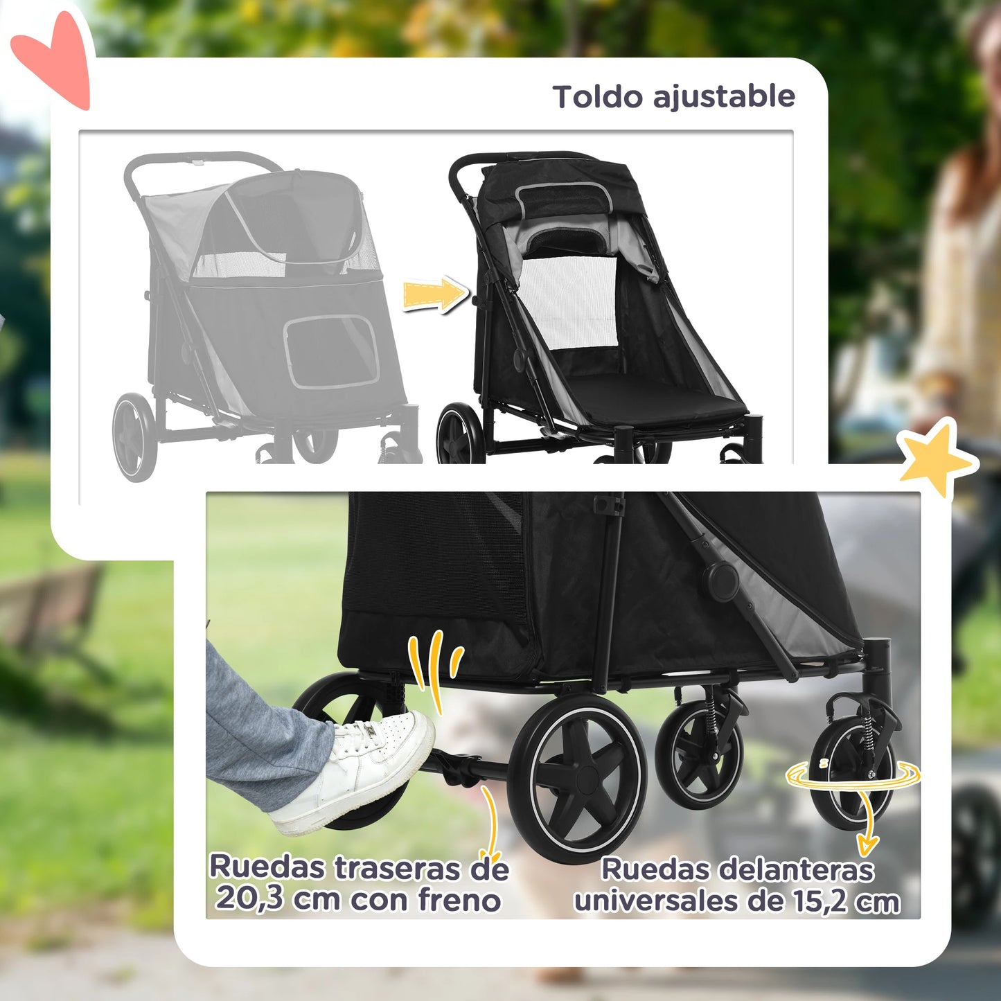 Hondenwagen – Hondenbuggy – Hondenbuggy Inklapbaar – Hondenkar – Dierenbuggy – Inklapbaar Met Eénklik – Geschikt Voor Middelgrote Honden Tot 30 Kg - 112 x 65 x 100 cm - Grijs