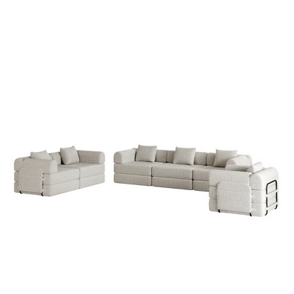 Slaapbank – Hoekbank – Bankbed – Opklapbed – Sofa – Chenille – Met Opbergruimte en Metalen Frame – 6-Zits Kaki - QUORE