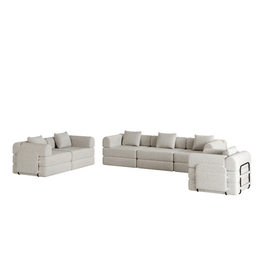 Slaapbank – Hoekbank – Bankbed – Opklapbed – Sofa – Chenille – Met Opbergruimte en Metalen Frame – 6-Zits Kaki - QUORE