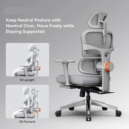 Ergonomische Bureaustoel - Gaming Stoel - Stoelen - Bureaustoelen - met Verstelbare Rugleuning - Armleuningen - Voetsteun & Hoofdsteun - Lendensteun Automatisch - Kantelbare Rug - Voor Thuiswerk & Kantoor - Grijs