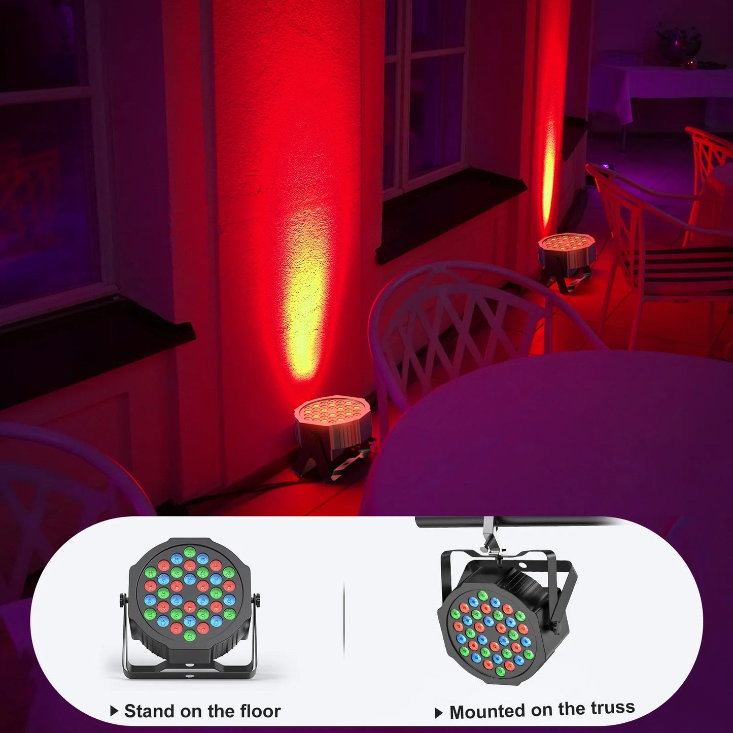 Par Lamp – LED Par Lights – Stage Lights – Oplaadbare Lampen – DJ Verlichting – 36 RGB LED’s – Ingebouwde 5000mAh Batterij – DMX512 Draadloze Bediening