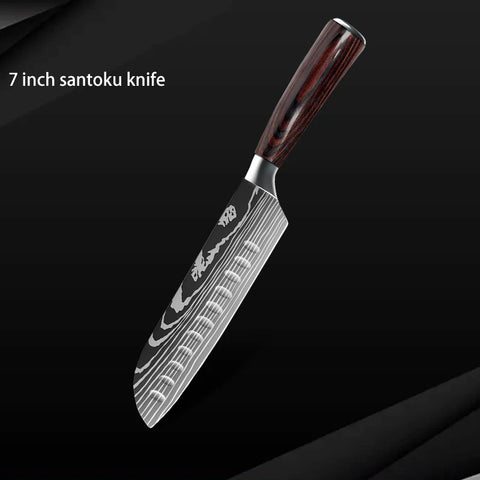 Keukenmessen - Knife set - Chef Knife - Knives - Kitchen Knife - Roestvrij staal met hoog koolstofgehalte - Damascus-tekening - Hakmesset - Santoku-koksmes - 10stuks