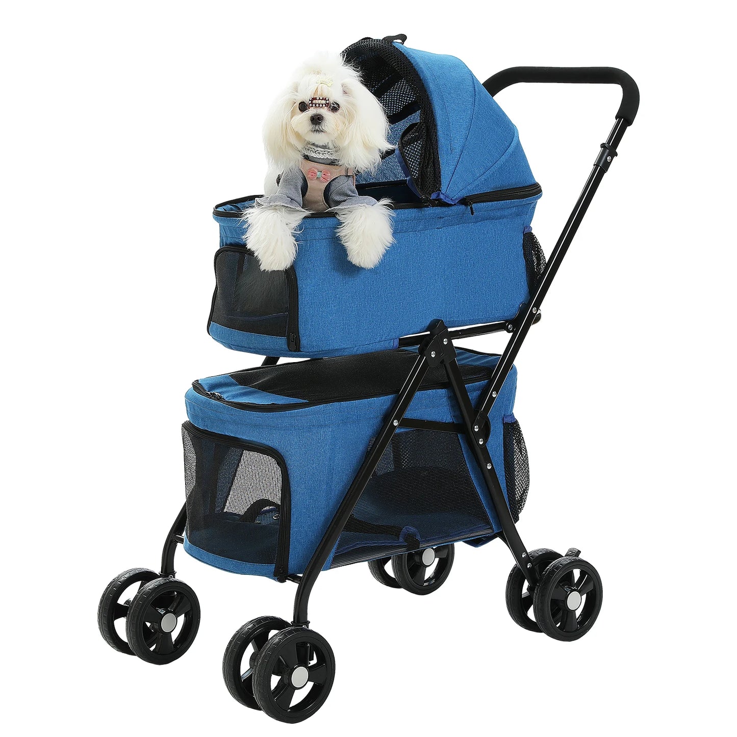 Double Pet Stroller for 2 Small Dogs or Cats Foldable Dog Stroller for Travel Walking Folding Cat Stroller with Safety Belt