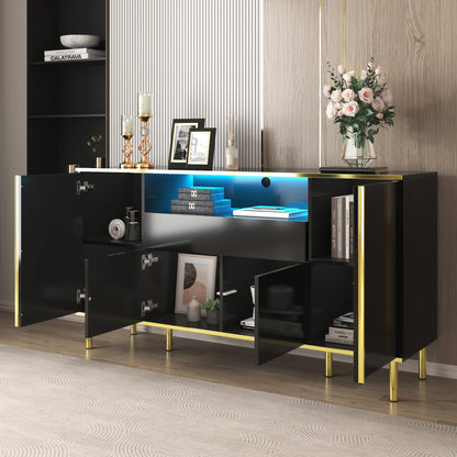 Dressoir – Kast – Buffetkast – Opbergkast – Ladekast – Hoogglans Zwart Met LED-Verlichting – Groot Formaat 150x40x80 cm