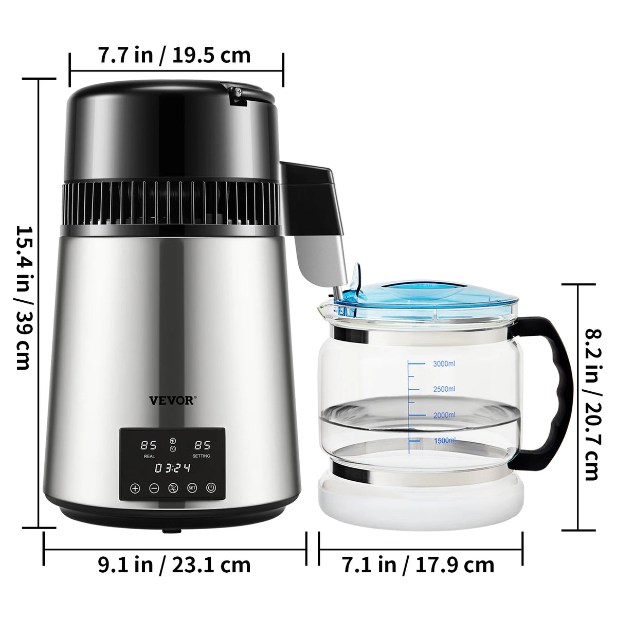 Vevor - Waterdestilleerder - Maak zuiver water - Automatische distilleerder - Filter - 4L - 304 roestvrij staal - 750W - 220V - 50Hz - Zilver - QUORE