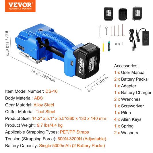 SucceBuy Automatic Electric Strapping Machine Portable Powered Banding Tool for 0.35"-0.63" PP PET Straps Packaging Box Pallet