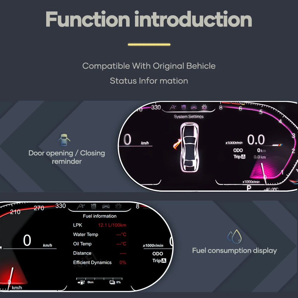 Digitale Dashboard – LED Instrumentenpaneel – Virtuele Cockpit – Snelheidsmeter – Auto Dashboard – Met CarPlay – 12,3 Inch HD Scherm – Plug & Play Installatie - QUORE