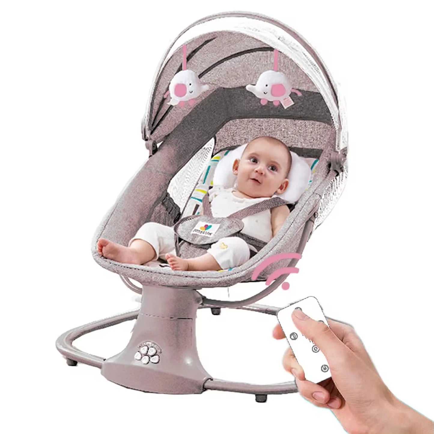 Babywieg - Elektrische Wipstoel - Babybedje - Wipstoel  - Elektrische Schommelstoel  - Babyschommel- Baby Swing - Kinderstoel - voor Pasgeborenen – Op Afstand Bestuurbaar - Bluetooth Muziek - Comfortabele Zachte Schommelstoel voor Baby’s - Roze en Grijs