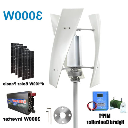 Windturbine – Windgenerator – Windmolen – Duurzame Energie – 3000W Vermogen – Aluminium Behuizing - Wit - 48V - Met Zonnestelsel