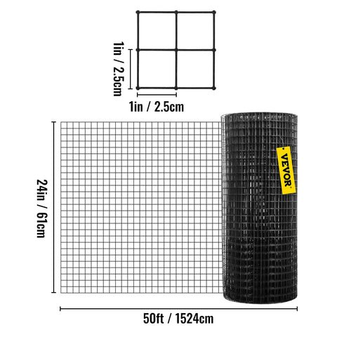 Chicken Wire - Garden Fencing - Garden Fencing - Welded - Vinyl Coated - 24in x 50ft - Black Hardware Cloth &amp; Mesh