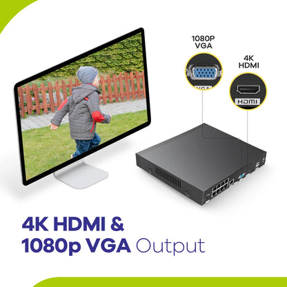 Beveiligingscamerasysteem - Camerabewaking - Beveiligingscamera - POE Camera Kit - 8CH NVR - 4 Camera's - Nachtzicht - Waterdicht - Audio & Bewegingsdetectie - 4K HDMI Output - Binnen en Buiten - Ingebouwde HDD: 2T