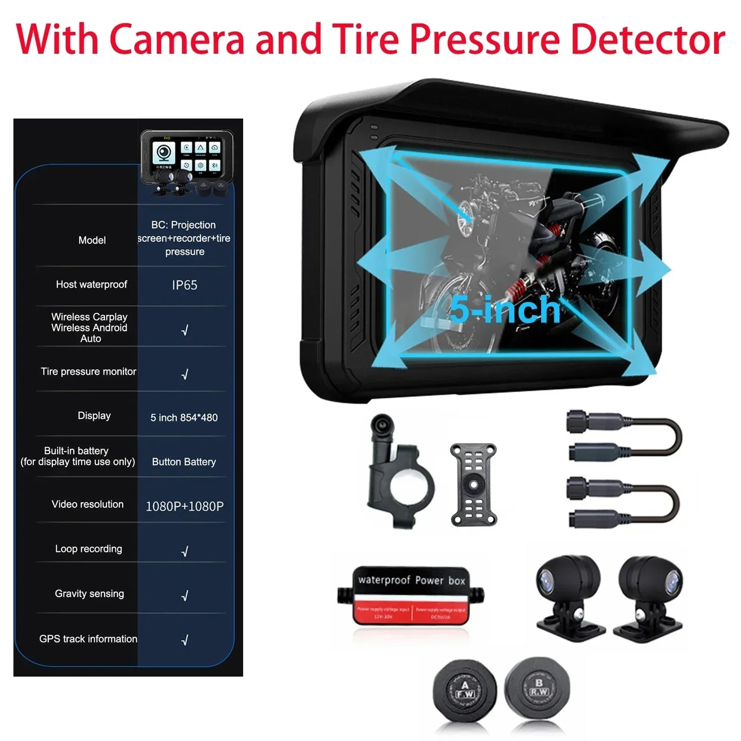 Motor GPS Navigatie – Motorfiets Navigator – Motor GPS Systeem – Motorfiets Navigatieapparaat – Motorfiets GPS Tracker – 5 Inch Helder Scherm – Draadloze CarPlay & Android Auto