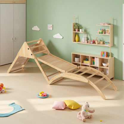 Houten Klimrek – Speelset – Klim- En Speeltoestel – Montessori Speelgoed – Massief Dennenhout – 8-in-1 Functioneel – Draagvermogen 50 Kg
