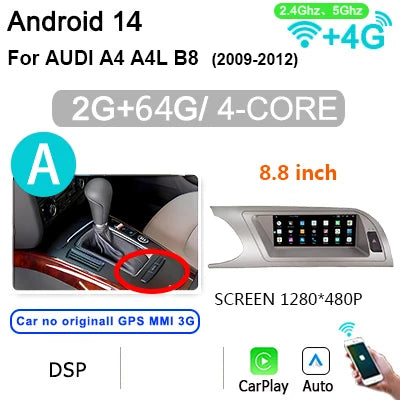 8.8" Android 14 Autoradio – Multimedia Speler – 2-Din Stereo – Auto Radio – Navigatiesysteem – 8GB RAM – 256GB Opslag – CarPlay & 4G LTE