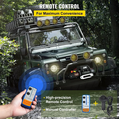 Elektrische Lier - Takel - Winch - Touwtakel - Hoge Trekkracht – Synthetisch Touw – Draadloze & Bedrade Bediening – Waterdicht – Afstandbediening - Geschikt voor Off-Road, SUV & Towing