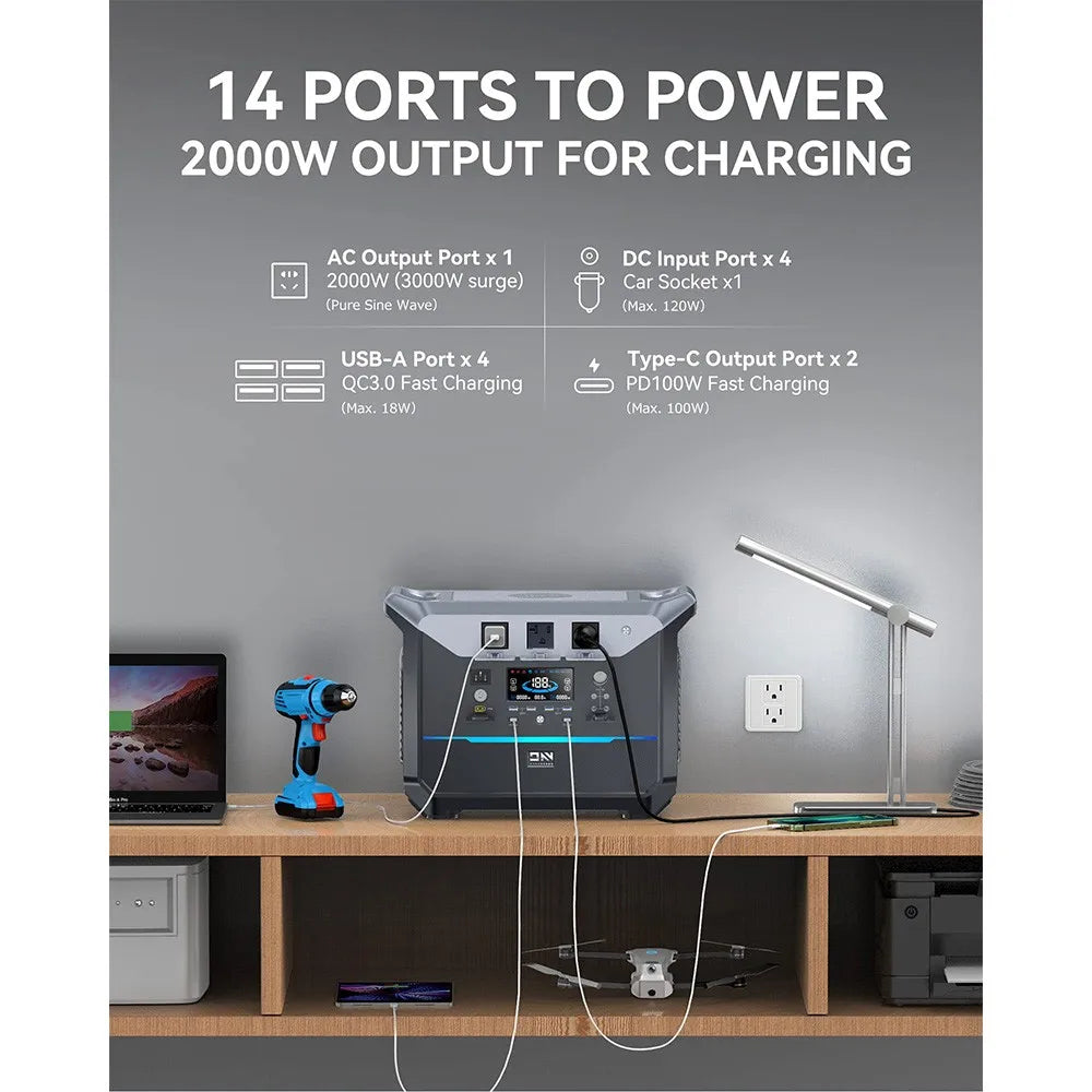Draagbare Powerstation – Mobiele Batterij – Buitenaccu – Noodstroomvoorziening – 2073,6Wh Capaciteit – 2000W AC-uitgang