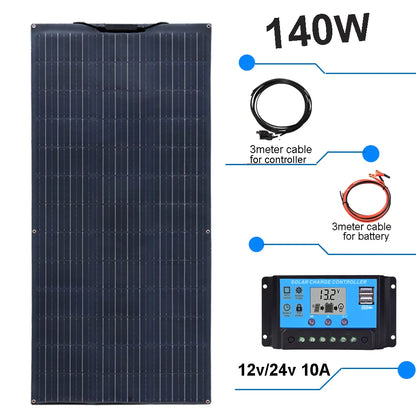 Zonnepaneel - Zonnepanelen - Zonne-energie - Zonne-kit - Fotovoltaïsch Paneelsysteem - 140W -  Waterdicht - voor Boot - Camper - Caravan - RV - Tuin - QUORE