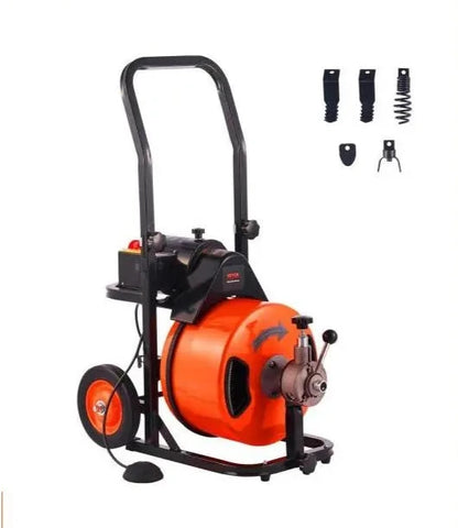 Elektrische Afvoerreiniger - Ontstoppingsveer - Rioolreinigersveer - Afvoerontstopper - 4 Snijbladen - 1800RPM Motor - 100FT - Opvouwbare - Handgreep - en Wielen - Voor Afvoeren - Toiletten - Goten