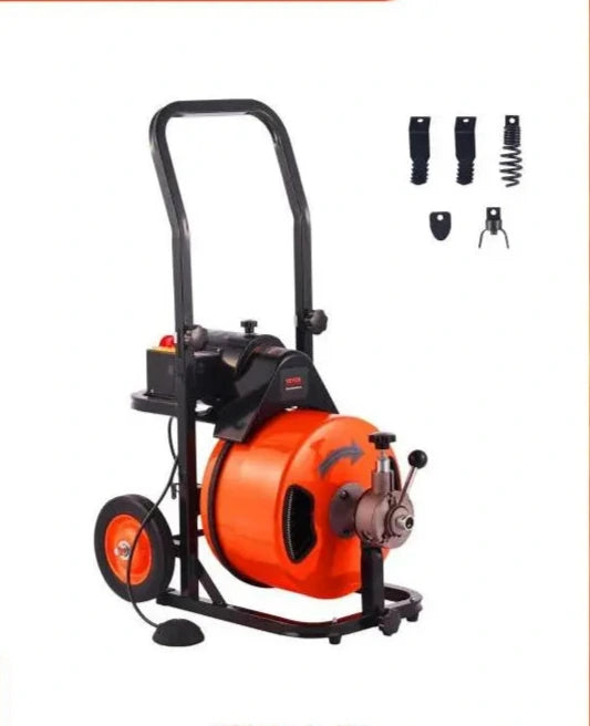 Elektrische Afvoerreiniger - Ontstoppingsveer - Rioolreinigersveer - Afvoerontstopper - 4 Snijbladen - 1800RPM Motor - 50FT - Opvouwbare - Handgreep - en Wielen - Voor Afvoeren - Toiletten - Goten