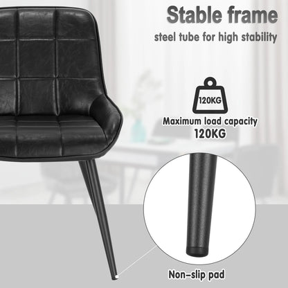 Eetkamerstoelen - Eetstoelen - Keukenstoelen - Set van 4 - Ergonomische Scandinavische Stijl - met Rugleuning - Voor Keuken - Eetgedeelte - Kunstleer Zitje - Metalen Poten - 52 x 51 x 81.5 cm - Zwart