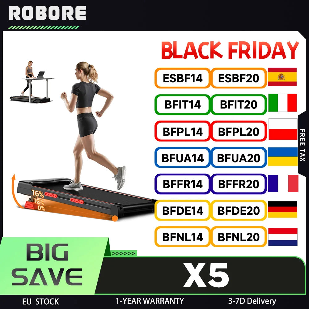 ROBORE X5 Walking Pad with 16% Incline, Triple Shock Absorption, Quiet 2.5HP Brushless Motor, 10km/h Speed, Max Load 150kg - QUORE