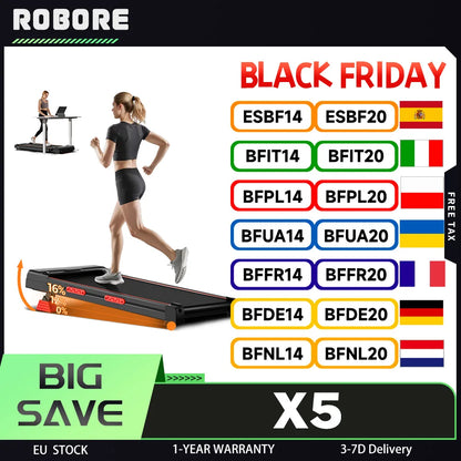 ROBORE X5 Walking Pad with 16% Incline, Triple Shock Absorption, Quiet 2.5HP Brushless Motor, 10km/h Speed, Max Load 150kg - QUORE