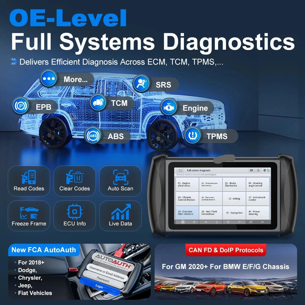 Auto Diagnoseapparaat – OBD Scanner – Voertuig Diagnosetool – Auto Scanner – 34+ Resetfuncties – 7-Inch Touchscreen - QUORE