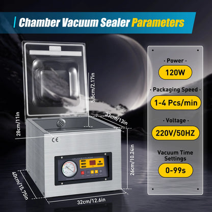 Kamervacuümsealer – Vacuümsealer – Vacumeermachine – Voedselverpakkingmachine – Sealmachine – Roestvrij Staal – 3-in-1 Vacuüm, Seal en Koelfunctie