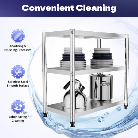 Roestvrijstalen Keukentafel - Keukens & Voorraadkasten - Gemakkelijk te Demonteren Tafel - Keukenplank voor Voorraadkasten - 3-Laags Werktafel & Opslagrek voor Restaurants - Zilver