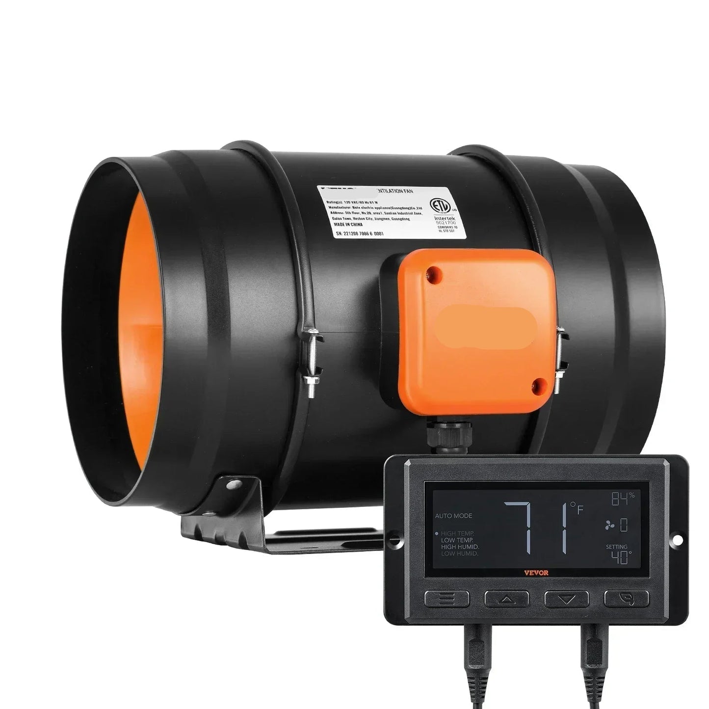 Buisventilator - Inline Kanaalventilator - Afzuig Ventilator -  Stille Afzuigventilator - met Temperatuur - en Vochtigheidssensor - voor Badkamer - Kweekruimte - Woonruimte - EC 6Inch