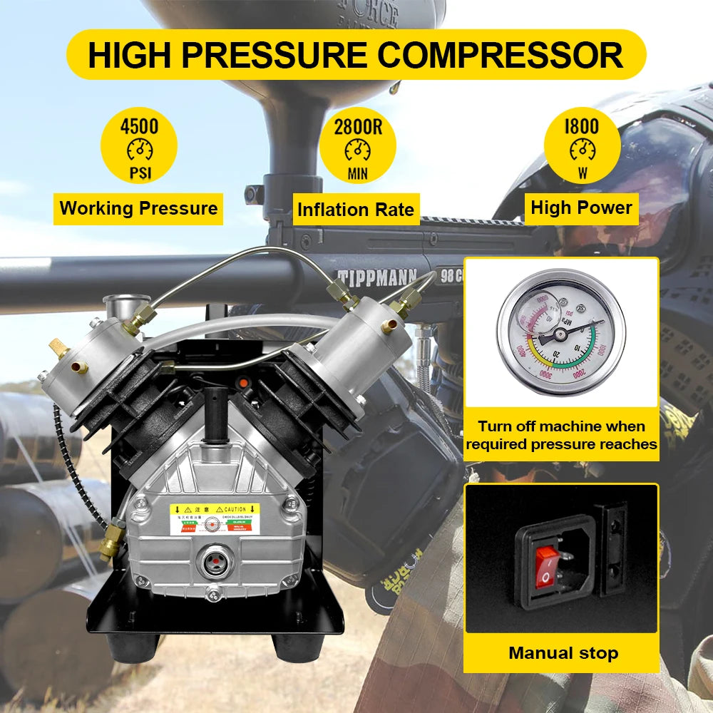 Luchtcompressor - Hoge Druk Luchtcompressor - Airpress Compressor - 300Bar - 4500Psi PCP - 220V - met Dubbele Cilinderkop - voor PCP-Geweerduiken - QUORE