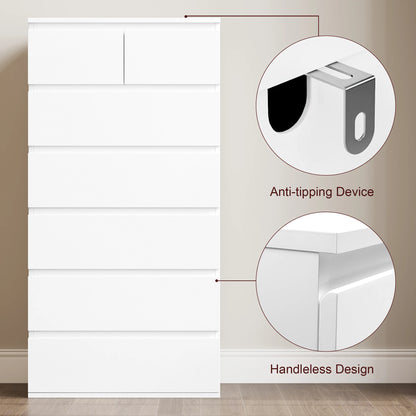 Getone Chest of Drawers Bedroom, Tall Chest of Drawers with 7 Drawers, Bedroom Furniture Storage Cupboard Cabinet  Bedroom Dresser, for Living Room Hallway 60x40x119cm - QUORE