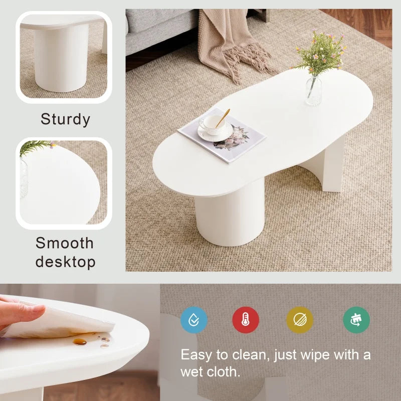 Salontafel – Woonkamertafel – Tafel – Koffietafel – Hoogwaardig MDF – Onregelmatig Modern Ontwerp – Stevige Constructie - 100 x 50 x 40.5 cm - Wit - QUORE