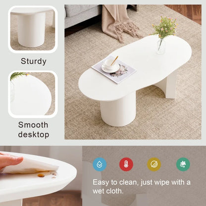 Salontafel – Woonkamertafel – Tafel – Koffietafel – Hoogwaardig MDF – Onregelmatig Modern Ontwerp – Stevige Constructie - 100 x 50 x 40.5 cm - Wit - QUORE