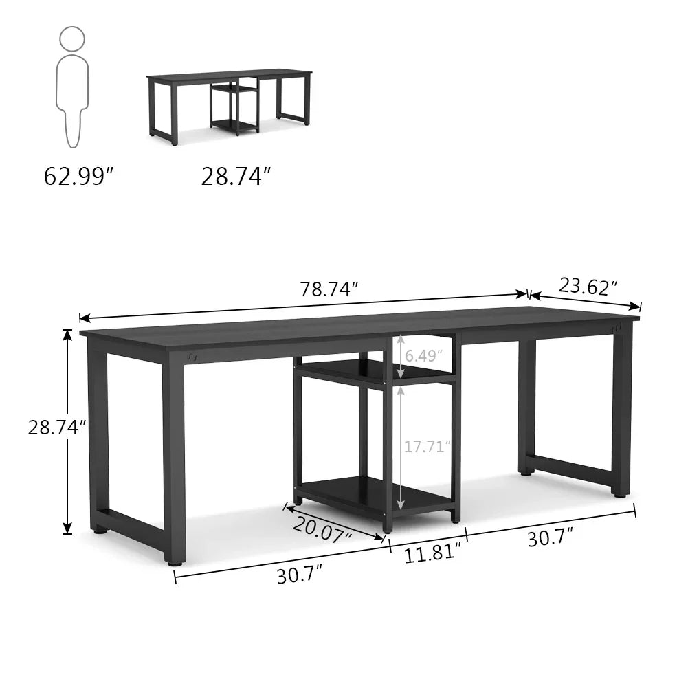 Bureau Voor Twee Personen – Dubbel Werkblad – Studiebureau – Thuiswerkplek – Extra Lang – Metalen Frame – Scratchbestendig Houten Oppervlak