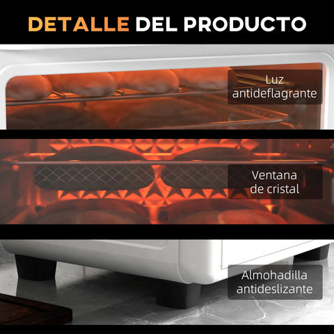 Freestanding Electric Oven with Accessories - 13L - Hot Air and Grill - 1200W - White - Multifunctional Desktop Electric Oven