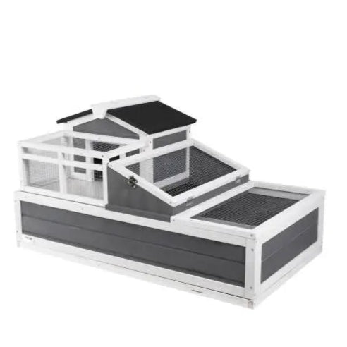 Houten - Verblijf - Terrarium Hout - Groot 3-Kamers - 112 x 65 x 61 cm - voor Schildpadden - met Transparant Dak, Geschikt voor Binnen en Buiten - QUORE