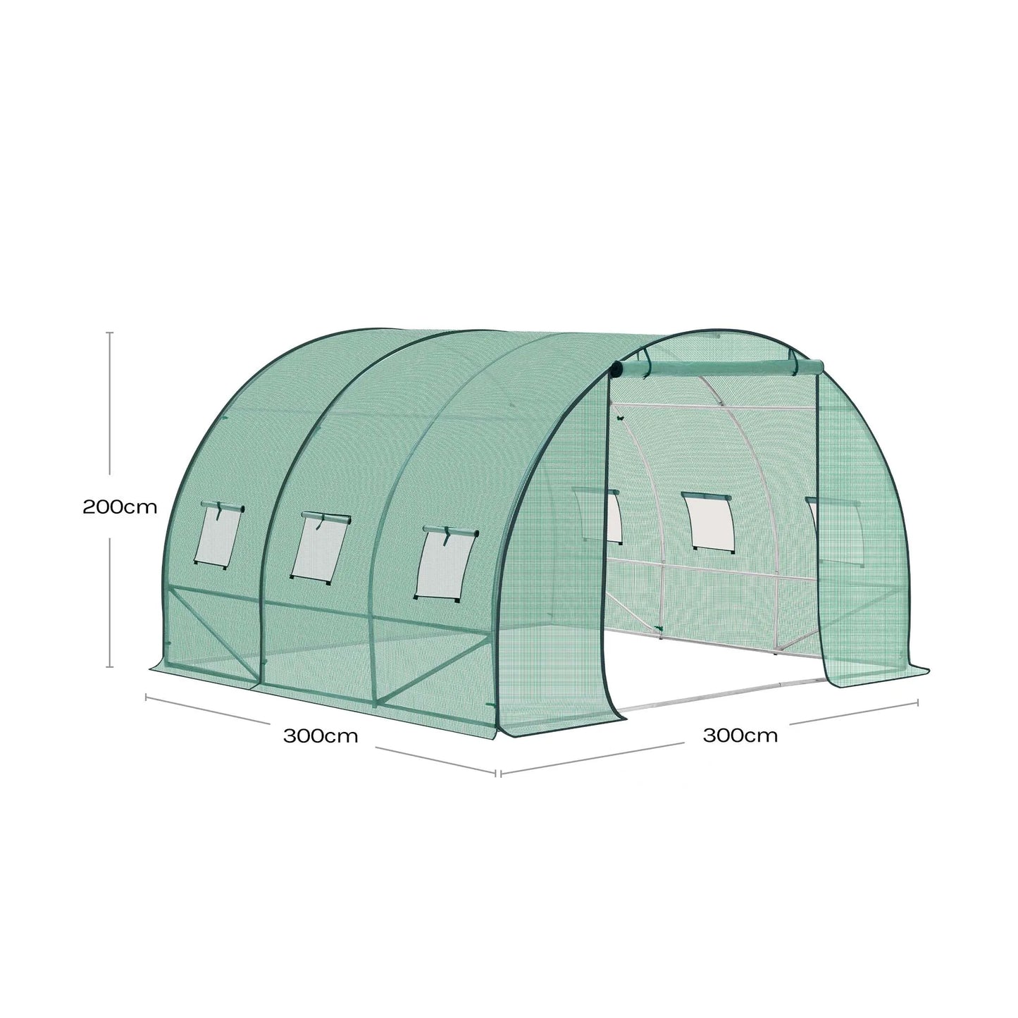 Kweekkas - Tuinkas - Walk-in Foliekas - Tuinkassen - Kas - Tomatenhuis - 300x300x200cm –  Winterbestendige - Met Deur & 6 Ramen – Polytunnel voor Tomaten, Bloemen & Planten - Groen - QUORE