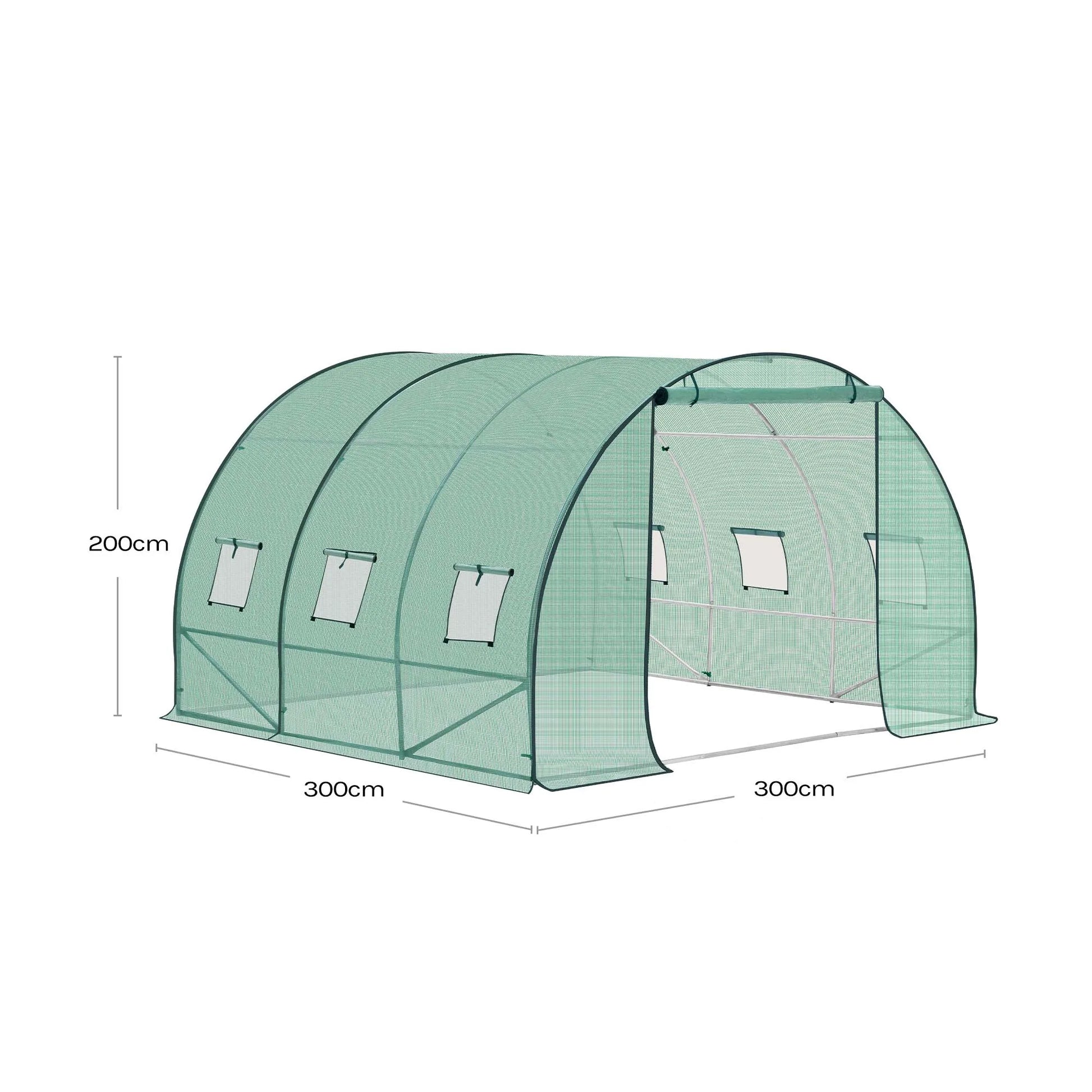 Kweekkas - Tuinkas - Walk-in Foliekas - Tuinkassen - Kas - Tomatenhuis - 300x300x200cm –  Winterbestendige - Met Deur & 6 Ramen – Polytunnel voor Tomaten, Bloemen & Planten - Groen - QUORE
