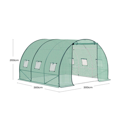 Kweekkas - Tuinkas - Walk-in Foliekas - Tuinkassen - Kas - Tomatenhuis - 300x300x200cm –  Winterbestendige - Met Deur & 6 Ramen – Polytunnel voor Tomaten, Bloemen & Planten - Groen - QUORE