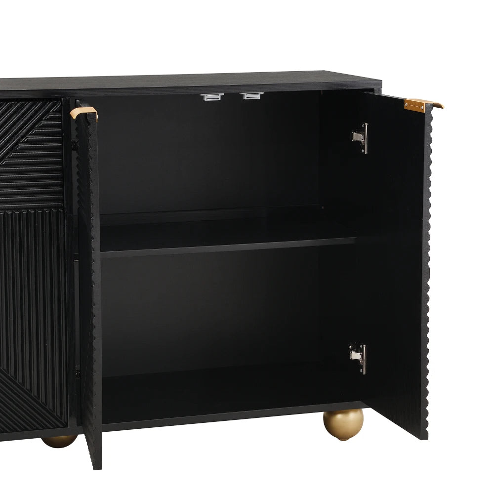 Dressoir – Kast – Opbergmeubel – Sideboard – Ladekast – Zwart MDF – Verstelbare Legplanken – Metalen Handgrepen