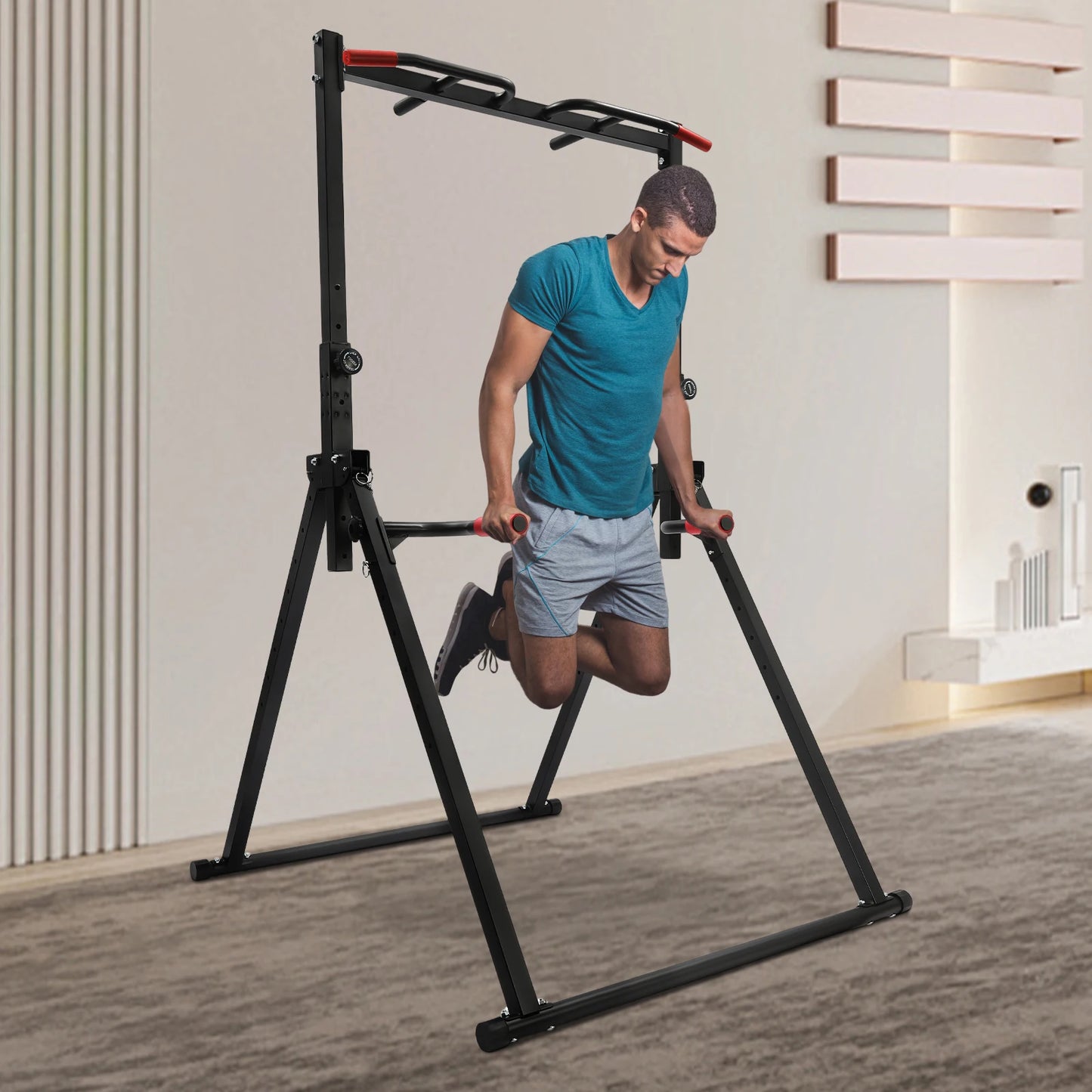 Verstelbare Pull-up Bar – Optrekstang – Klimrek – Krachtstation – Huistrainingsapparaat – Zwart – Max. 200 kg Draagvermogen – Hoogwaardig Koolstofstaal - QUORE
