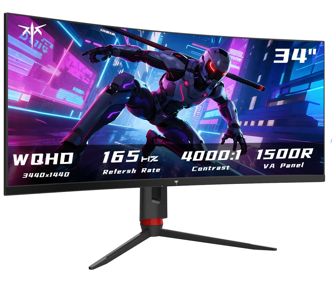Ultrascherpe Monitor – Ultrawide Scherm – Curved Display – Gaming Monitor – PC Monitor – 34 Inch – 165Hz Verversingssnelheid – WQHD 3440x1440 Resolutie - QUORE