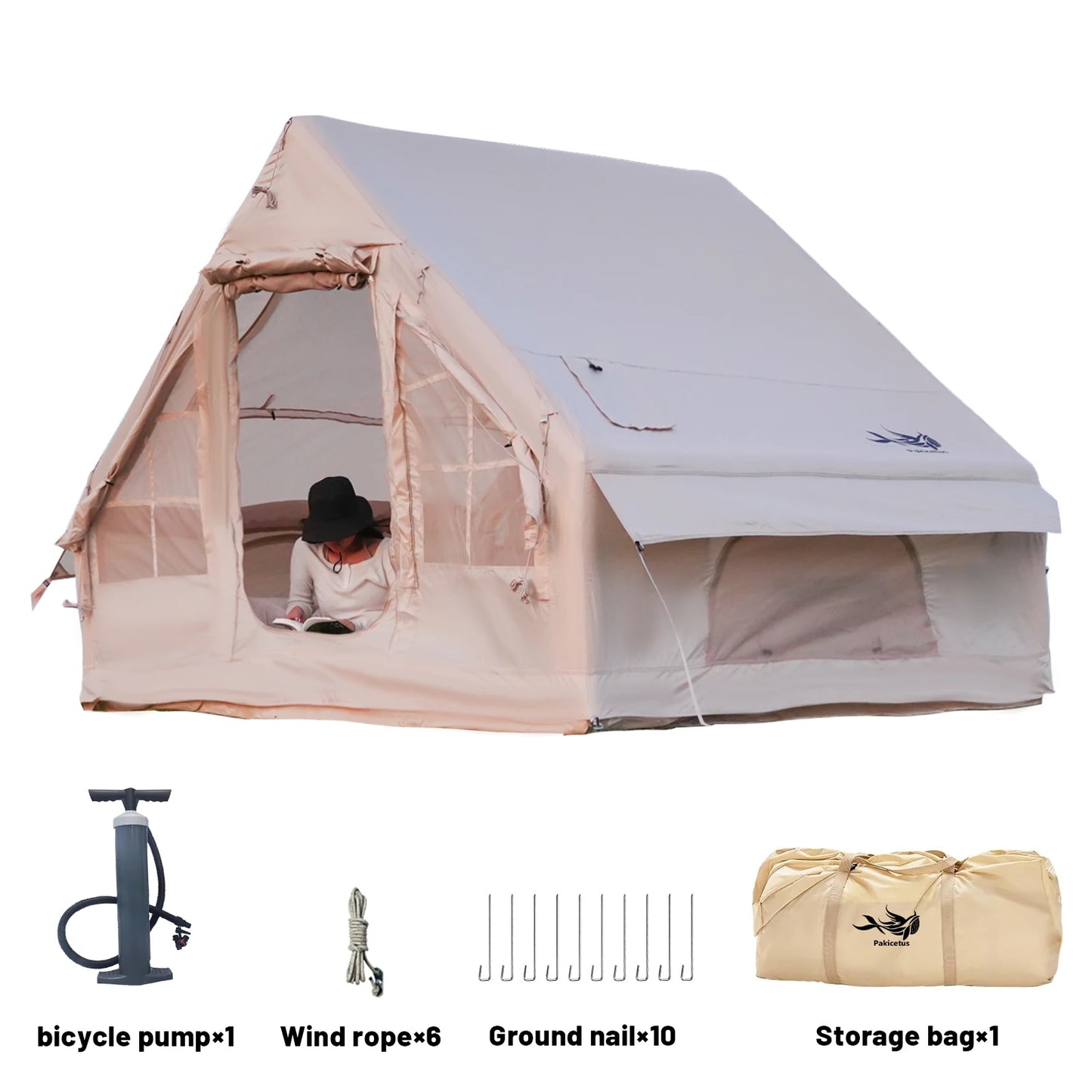 Opblaasbare Tent – Inflatable Tent – Familie Tent – Glamping Tent – Haven Tent – 3x2,1x2m Khaki – Snel Op Te Zetten – Waterdicht Oxford Polyester - QUORE