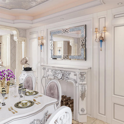 Wandspiegel – Muurspiegel – Rechthoekige Spiegel – Grote Spiegel – Crushed Diamond Inlay – Zilverglas Reflectie – Flexibele Ophanging - 90x60cm - QUORE
